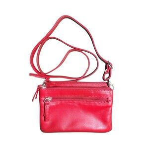 Gianni Conti Italian Leather Crossbody Bag Lipstick Red Minimalist